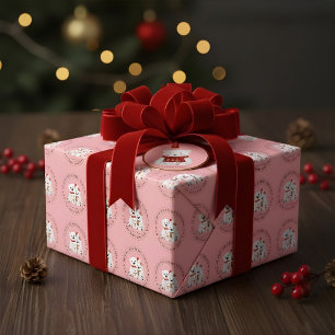 Cute White Polar Bear Family Pink Christmas Wrapping Paper