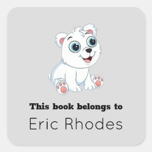 Cute white polar bear grey square sticker