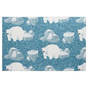 Cute White Polar Bear North Wild Animal Blue Cold Fabric