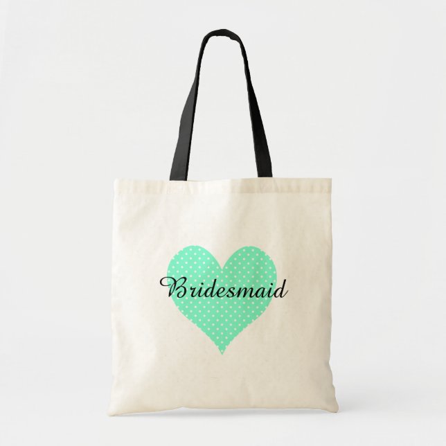 Cute White Polka Dot Aquamarine Heart Bridesmaid Tote Bag (Front)
