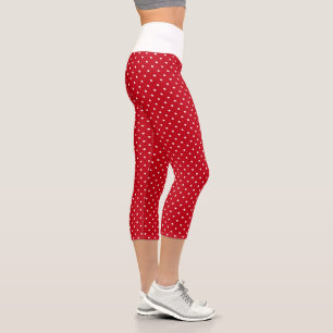 Cute White Polka Dots on Red Capri Leggings