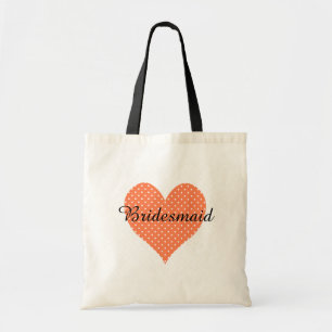 Cute White Polka Dotted Coral Heart Bridesmaid Tote Bag