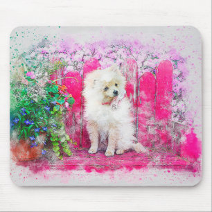 Cute White Pomeranian Dog Mouse Mat