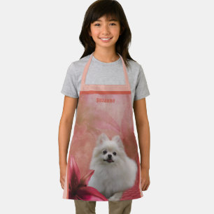 Cute White Pomeranian Dog Personalised Apron