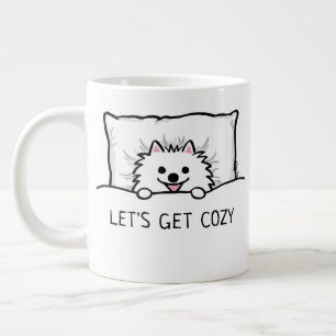 Cute White Pomeranian Let's Get Cosy Large Coffee Mug