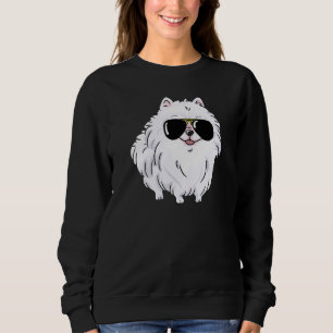 Cute White Pomeranian With Awsome Glasses Sweatshirt