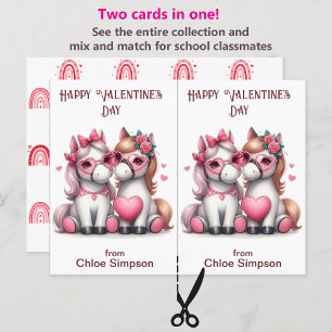 Cute White Ponies Kid's Valentine Party Card