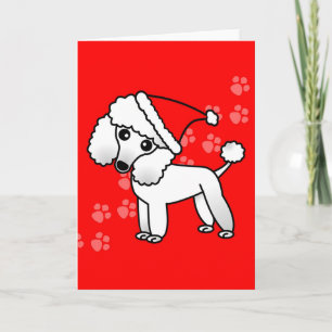 Cute White Poodle Cartoon Santa Hat Holiday Card