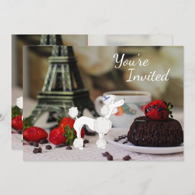 Cute White Poodle Eiffel Tower Paris Dog Birthday Invitation (Front/Back)