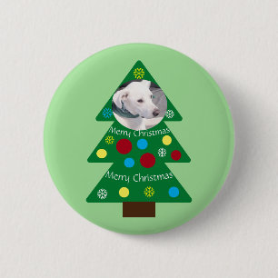Cute White Puppy Dog Colorful Christmas Tree Green 6 Cm Round Badge