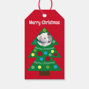 Cute White Puppy Dog Colourful Christmas Red Gift Tags