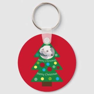 Cute White Puppy Dog Colourful Christmas Tree Red Key Ring