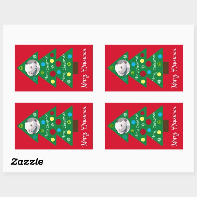 Cute White Puppy Dog Colourful Christmas Tree Red Rectangular Sticker (Sheet)