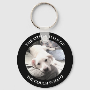 Cute White Puppy Dog Couch Potato with Dad Black K Key Ring