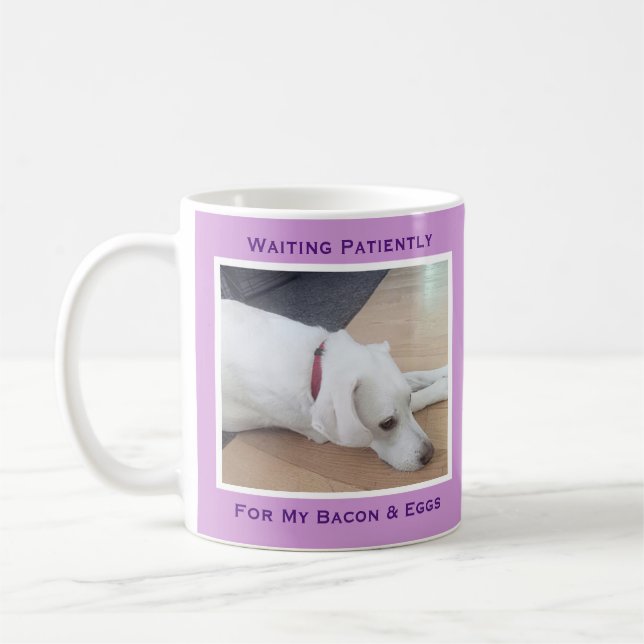 Cute White Puppy Dog One Photo Light Purple Coffee Mug (Left)