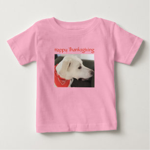 Cute White Puppy Dog Pink Thanksgiving Baby T-Shirt