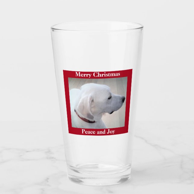 Cute White Puppy Dog Profile Red Christmas Glass (Front)