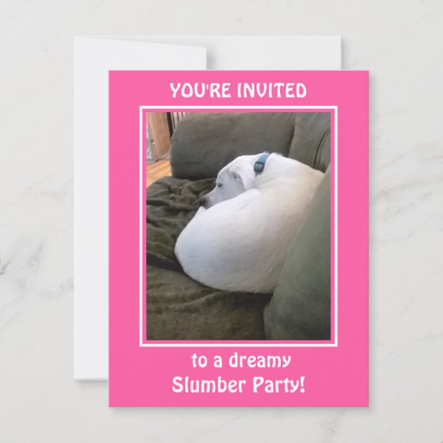 Cute White Puppy Dog Slumber Party Pink Invitation (Front)