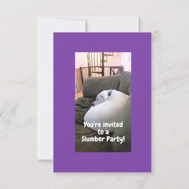 Cute White Puppy Dog Slumber Party Purple Invitation (Front)