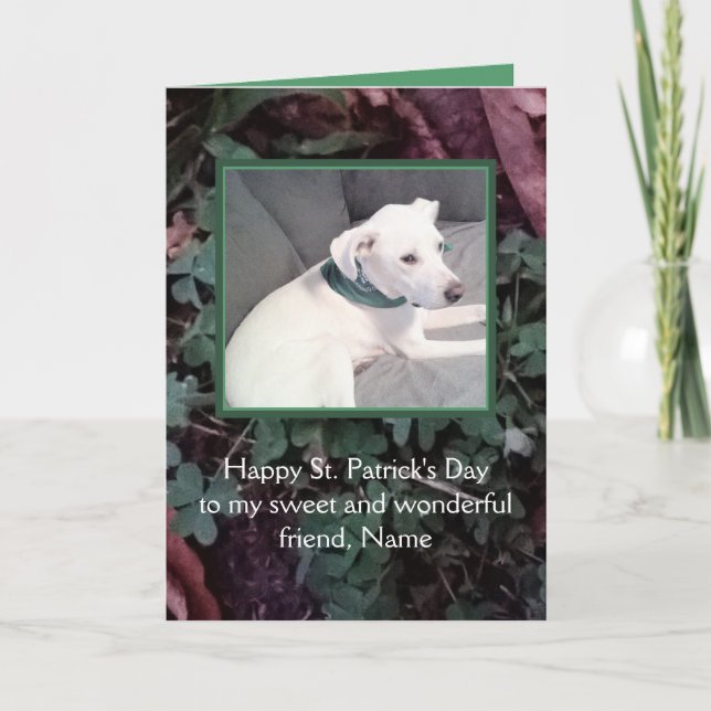 Cute White Puppy Dog St. Patrick's Day Green Card (Front)