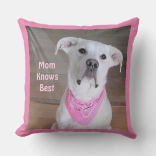 Cute White Puppy Dog Wearing Pink Scarf Mum Cushion