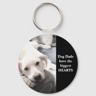 Cute White Puppy Dog With Best Friend Dad Black Key Ring