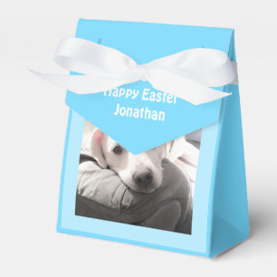 Cute White Puppy Dog With Dad Easter Blue Favour Box