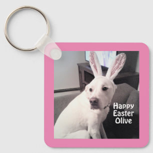 Cute White Puppy Dog With Easter Bunny Ears Key Ring