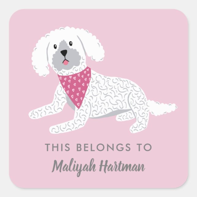 Cute White Puppy Girls School Name Labels (Front)