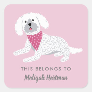 Cute White Puppy Girls School Name Labels