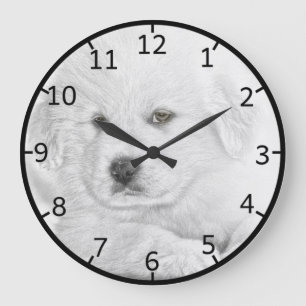 Cute White Puppy Large Clock