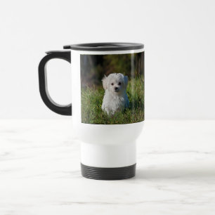 Cute white puppy travel mug