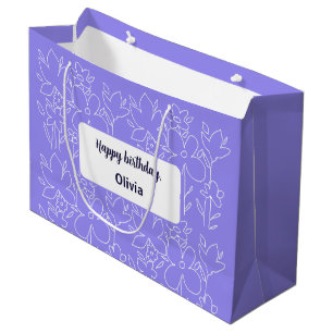 Cute White Purple Wildflowers Monogrammed Large Gift Bag