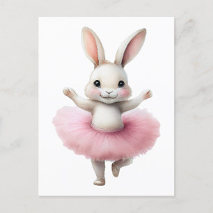 Cute white rabbit ballerina dancing ballet holiday postcard