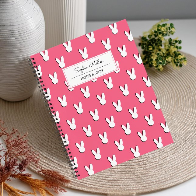 Cute White Rabbit Heads Script Name Monogram Notebook (Creator Uploaded)