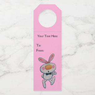 Cute White Rabbit Orange Nose Thumbs Up Pink Bottle Tag