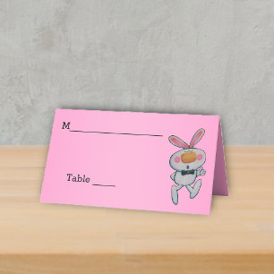 Cute White Rabbit Thumbs Up Bow Tie Pink Place Card