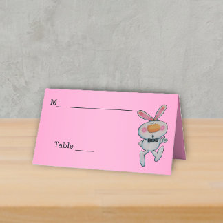 Cute White Rabbit Thumbs Up Bow Tie Pink Place Card