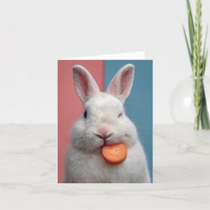 Cute White Rabbit with a Carrot Snack Holiday Card