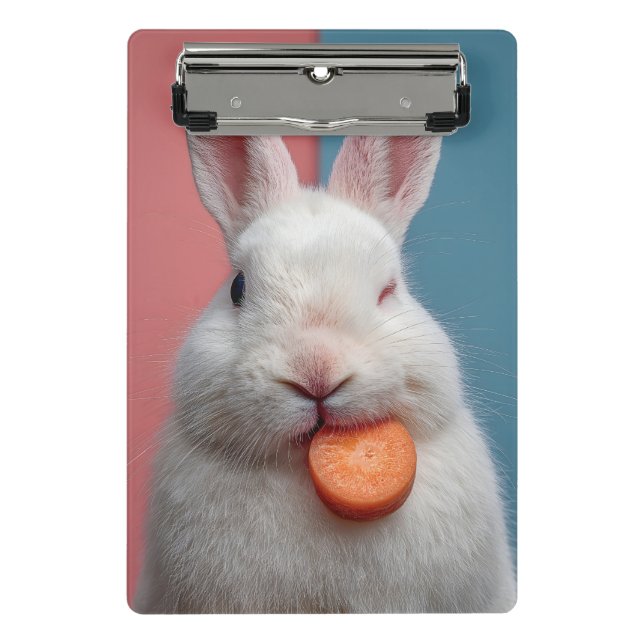 Cute White Rabbit with a Carrot Snack Mini Clipboard (Front)