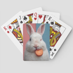 Cute White Rabbit with a Carrot Snack Playing Cards