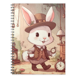 Cute White Rabbit Wonderland Whimsical Timekeeper Notebook