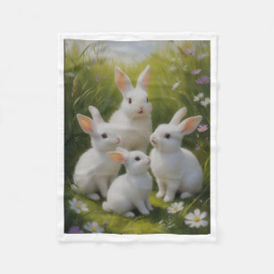 Cute White Rabbits Bunny Meadow Fleece Baby Blanke Blanket