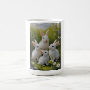 Cute White Rabbits Bunny Meadow Women's T-Shirt Coffee Mug