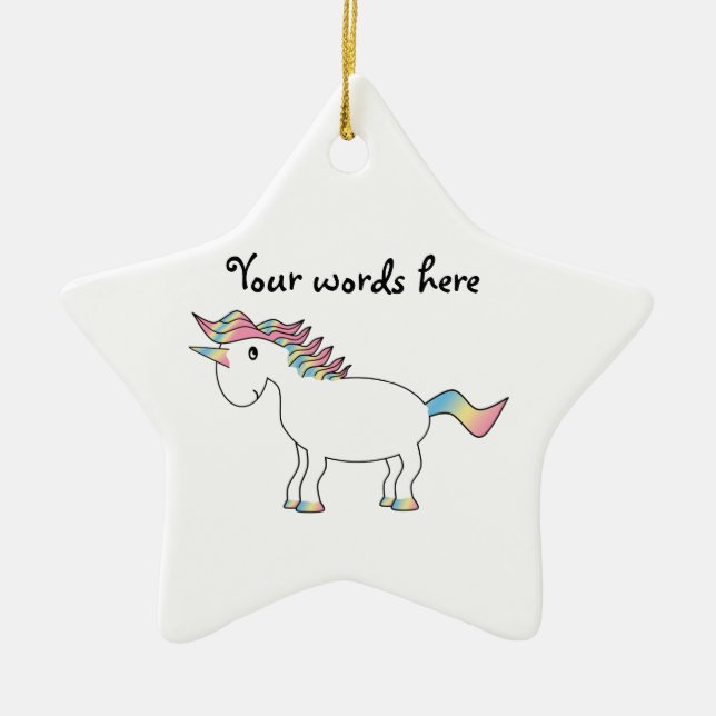 Cute white rainbow unicorn ceramic tree decoration (Front)