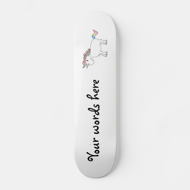 Cute white rainbow unicorn skateboard (Front)