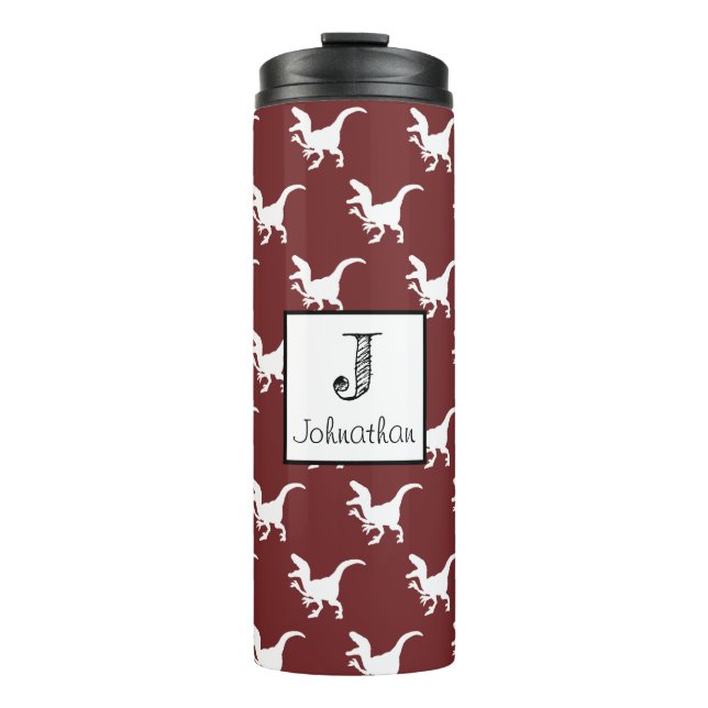 Cute White Raptor Dinosaur Personalised Thermal Tumbler (Front)