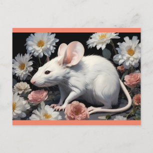 cute white rat postcard