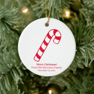 Cute white red candy cane personalised Christmas Ceramic Tree Decoration