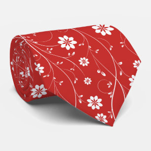 Cute White & Red Delicate Floral Pattern Tie